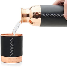 Load image into Gallery viewer, Kitchen Science Copper Water Bottle (34oz/1000ml) w/Copper Tumbler and Leather Sleeves | Pure Copper Bottle for Drinking Water | Lab-Tested, Leak-Proof | Authentic Ayurvedic Copper Bottle