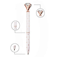 Load image into Gallery viewer, LONGKEY 3PCS Diamond Pens Big Crystal Diamond Ballpoint Pen Bling Metal Ballpoint Pen Offices and Schools, Silver/White With Rose Polka Dots/Rose Gold with White Polka Dots, Includes 3 Pen Refills.