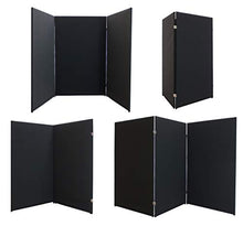 Load image into Gallery viewer, VelPanels Classroom Folding Display Wall - Hook-and-Loop Receptive Surface - VelClips and VelDots Included - 3 Panel Unit, Two-Way Hinges for Flexible Set Up (Black, 46" Tall x 72" Wide)