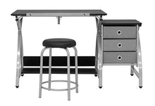 Load image into Gallery viewer, 2 Piece Comet Art, Hobby, Drawing, Drafting, Craft Table with 36"W x 23.75"D Angle Adjustable Top and Stool in Silver/Black, Assembled Dimensions: 50" W x x 29.5" H