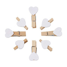 Load image into Gallery viewer, Pandahall 100pcs White Heart Clothespins Wooden Photo Paper Peg Pin Graft Clips with 10.9 Yards Natural Jute Twine for Paper Photo Display Hanging Home Party Decoration