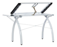 Load image into Gallery viewer, SD Studio Designs 10096 Futura Station with Folding Shelf Top Adjustable Drafting Craft Drawing Hobby Table Writing Studio Desk with Drawer, 35.5'' W x 23.75'' D, White/Clear Glass