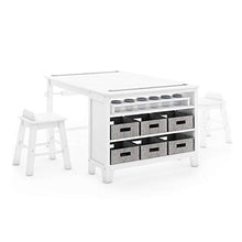 Load image into Gallery viewer, MARTHA STEWART Living and Learning Kids' Art Table and Stool Set (White) - Wooden Drawing and Painting Desk with Paper Roller, Paint Cups and Removable Craft Supplies Storage Bins