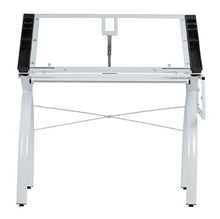 Load image into Gallery viewer, SD Studio Designs 10096 Futura Station with Folding Shelf Top Adjustable Drafting Craft Drawing Hobby Table Writing Studio Desk with Drawer, 35.5'' W x 23.75'' D, White/Clear Glass