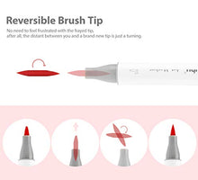 Load image into Gallery viewer, 48 Colors Alcohol Brush Markers, Ohuhu Double Tipped ( Brush & Chisel ) Sketch Markers for Kids, Artist Art Markers, Adult Coloring and Illustration, Comes w/ 1 Colorless Alcohol Marker Blender