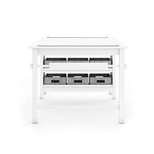 Load image into Gallery viewer, MARTHA STEWART Living and Learning Kids' Art Table and Stool Set (White) - Wooden Drawing and Painting Desk with Paper Roller, Paint Cups and Removable Craft Supplies Storage Bins