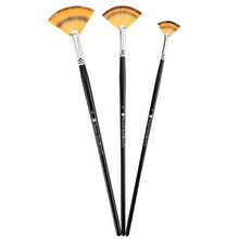 Load image into Gallery viewer, Paint Brush Set Artist Fan Painting Brushes Wood Long Hands for Oil Acrylic Watercolor 3 Pcs