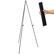 Load image into Gallery viewer, U.S. Art Supply 63" High Steel Easy Folding Display Easel - Quick Set-Up, Instantly Collapses, Adjustable Height Display Holders - Portable Tripod Stand, Presentations, Signs, Posters, Holds 5 lbs
