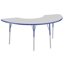 Load image into Gallery viewer, FDP Half Moon Activity School and Office Table (36 x 72 inch), Standard Legs with Swivel Glides for Collaborative Seating Environments, Adjustable Height 19-30 inches - Gray Top and Blue Edge