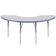 Load image into Gallery viewer, FDP Half Moon Activity School and Office Table (36 x 72 inch), Standard Legs with Swivel Glides for Collaborative Seating Environments, Adjustable Height 19-30 inches - Gray Top and Blue Edge