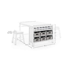 Load image into Gallery viewer, MARTHA STEWART Living and Learning Kids' Art Table and Stool Set (White) - Wooden Drawing and Painting Desk with Paper Roller, Paint Cups and Removable Craft Supplies Storage Bins