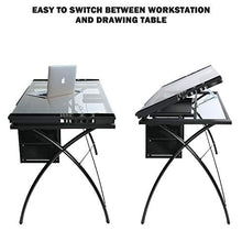 Load image into Gallery viewer, BAHOM Adjustable Drafting Table Glass Top, Art Drawing Craft Desk with 2 Drawers, Perfect for Artwork and Design, Black