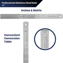 Load image into Gallery viewer, Pacific Arc 12 Inch Stainless Steel Ruler with Inch/Metric Conversion Table