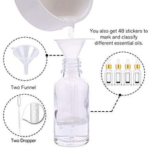 Load image into Gallery viewer, PrettyCare Eye Dropper Bottle 1 oz (24 Pack Clear Glass Bottles 30ml with Golden Caps, 2 Extra Measured Pipettes, 48 Labels, 2 Funnels ) Empty Tincture Bottles for Essential Oils, Perfume
