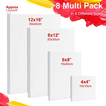 Load image into Gallery viewer, MIAHART Multi-Pack Stretched White Blank Canvas 8 Pack Artist Blank Canvas Frame in 4x4", 6x8", 8x12",12x16" for Acrylic, Oil Water Painting Board Wet or Dry Art Media Artists