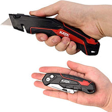 Load image into Gallery viewer, KATA 2-Pack Utility Knives, Heavy Duty Retractable and Folding Box Cutter for Cartons, Cardboard and Boxes with Blade Storage Design, Extra 6 Blades Included,box cutters retractable