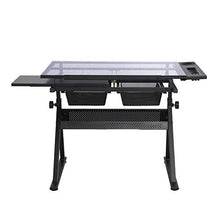 Load image into Gallery viewer, Glass Drafting Table, Height Adjustable Drawing Desk with Stool, Tiltable Desk Art Table, Tempered Glass Top Painting Desk, Writing Table with 2 Drawers, Stationery Storage for Artist Adults Kids