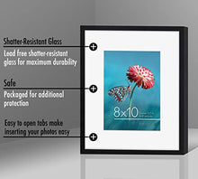Load image into Gallery viewer, Americanflat 8x10 Picture Frame in Black - Displays 5x7 With Mat and 8x10 Without Mat - Aluminum with Shatter Resistant Glass - Horizontal and Vertical Formats for Wall and Tabletop