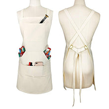 Load image into Gallery viewer, Sturdy Thick Professional Artist Apron, Cross Back + Fasten/Quick Release Buckle + 6 Pockets with 1 Zipper Pocket + 2 Towel Loops For Artist Kitchen, Adjustable M to XXL, 27"X31" - 100% Cotton Canvas