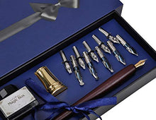 Load image into Gallery viewer, Plotube Wooden Pen Calligraphy Set - Dip Pen Gift Writing Case - Black Ink Bottle & Golden Pen Holder & 11 Nibs and Beginner's Manual