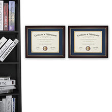 Load image into Gallery viewer, ELSKER&HOME 8.5×11 Document Frame - Matte Reddish Brown Wood Color Frame - Made for Certificates Sized 8.5x11 Inch with Mat and 11x14 Inch Without Mat (Double Mat, Navy with Golden Rim)