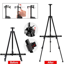 Load image into Gallery viewer, T-Sign 72'' Tall Display Easel Stand, Aluminum Metal Tripod Art Easel Adjustable Height from 22-72”, Extra Sturdy for Table-Top/Floor Painting, Drawing and Display with Bag, Black