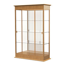 Load image into Gallery viewer, Waddell Varsity Sliding Doors Lighted Display Case, 48W by 77H by 18" D, Mirror Back with Autumn Oak Finish