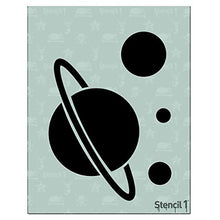 Load image into Gallery viewer, Stencil1, Outer Space Theme Stencils 4-Pack, 8.5 x 11 inches (Astronaut, Rocket Spaceship, Stars and Present Moon, Saturn and 3 Planets) Laser Cut, Mylar Reusable Stencils, DIY Kids Room