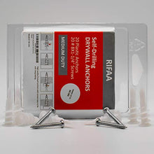 Load image into Gallery viewer, RIFAA Self Drilling Drywall Anchors and Screws Kit of 40 Pieces - Wall Anchors Holds 50 Lbs - Install Hardware - Mount and Hang from Drywall and Doors