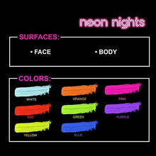 Load image into Gallery viewer, neon nights 8 x UV Body Paint Set | Black Light Glow Makeup Kit | Fluorescent Face Paints for Halloween Blacklight Bodypainting