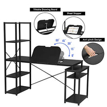 Load image into Gallery viewer, Sedeta Computer Desk with Drawing Table, 64" Large Desk with Shelves for Home Office, Art Table Drafting Desk with Storage, Art Craft Workstation with Bookshelf, Drafting Tables for Artists,Black