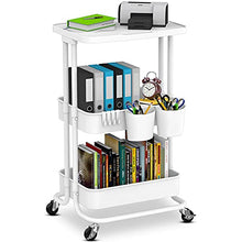 Load image into Gallery viewer, Bextsrack 3-Tier Rolling Utility Cart with Wheels, Multi-Purpose Rolling Storage Carts with Cover Plate and Handle, Mobile Storage Organizer for Kitchen, Bathroom, Office, White