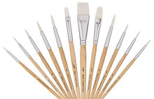 Load image into Gallery viewer, Jerry Q Art 12 PC White Synthetic Hair Round and Flat Paint Brush Set with Short Wood Handle for Acrylic, Watercolor and All Media JQ17931