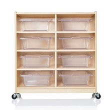 Load image into Gallery viewer, Guidecraft Wooden 8 Shelf STEM Storage Unit with 8 Bins- Rolling Science, Art Storage Cubby and Organizer, Kids Classroom Furniture, School Supply