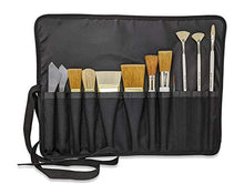 Load image into Gallery viewer, Bob Ross 13-Piece Landscape Painting Tools Bundle, 10x Paint Brushes, 2X Painting Knives, 1x Velono Roll-Up Paint Brush Case