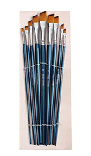 Load image into Gallery viewer, Artist Paint Brushes - A - Golden Nylon, Long Handle, Angular Paint Brush Set - Ideal for Acrylic Painting and Oil Painting, and Equally Useful for Watercolor Painting and Gouache Color Painting.