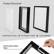Load image into Gallery viewer, Picture Frame Set with Blank 8x10 Stretched Canvases with Floating Frames of 2 Pack, Studio Plastic Floater Frame for 2/3'' Deep Artwork & Canvas Print, Tabletop or Wall Gallery Display, Black
