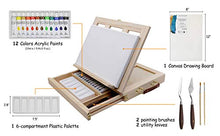 Load image into Gallery viewer, LUCYCAZ Tabletop Easel, Pine Wooden Art Easel Set for Painting with Canvas, 12 Colors Acrylic Paints, Plastic Palette and Palette Knives