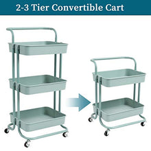 Load image into Gallery viewer, danpinera 3 Tier Rolling Utility Cart with Wheels and Handle Storage Organization Shelves for Kitchen, Bathroom, Office, Library, Coffee Bar Trolley Service Cart, Green