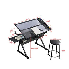 Load image into Gallery viewer, Glass Drafting Table, Height Adjustable Drawing Desk with Stool, Tiltable Desk Art Table, Tempered Glass Top Painting Desk, Writing Table with 2 Drawers, Stationery Storage for Artist Adults Kids