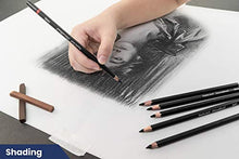 Load image into Gallery viewer, Pacific Arc Premium Charcoal Drawing Pencils for Artists - 6 Pieces Soft Medium and Hard - Charcoal Pencils for Drawing, Sketching and Shading - Great Non Toxic Art Supplies Set for Adults and Kids
