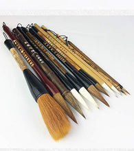 Load image into Gallery viewer, Uigerl Shanlian Hubi Claborate-Style Painting Writing Brush Watercolor Chinese Calligraphy Brush Set Kanji Japanese Sumi Painting Drawing Brushes 11 Piece/Set+Roll-up Bamboo Brush Holder