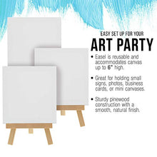 Load image into Gallery viewer, U.S. Art Supply 5" x 5" Stretched Canvas with 8" Mini Natural Wood Display Easel Kit (Pack of 12), Artist Tripod Tabletop Holder Stand - Painting Party, Kids Crafts, Oil Acrylic Paints, Signs, Photos