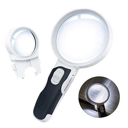 iMagniphy Lighted Magnifying Glass with Light and Interchangeable Lens for  Seniors with Macular Degeneration - Magnifying Glass for Reading - 5X & 10x