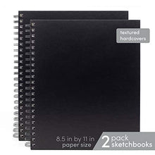 Load image into Gallery viewer, Sketchbook 2 Pack, Hardcover Spiral Bound Sketch Pad, 80 Sheets, 74 lb White Acid Free Drawing Paper with Perforated 8.5 in by 11 in Pages, for Professional Artists and Students, Black Cover