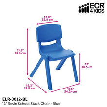 Load image into Gallery viewer, ECR4Kids 12 inch Plastic Stackable Classroom Chairs, Indoor/Outdoor Resin Stack Chairs for Kids, Blue (10-Pack)