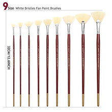 Load image into Gallery viewer, Dainayw White Bristles Fan Paint Brushes, Profession Artist Oil Acrylic Painting Brush Set, Long Handle 9 Pcs
