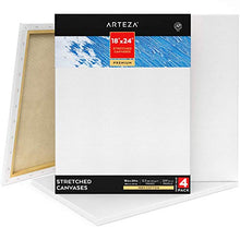 Load image into Gallery viewer, Arteza 18x24” Premium Stretched Canvas, Bulk Pack of 4, Primed, 100% Cotton, Art Supplies for Painting, Acrylic Pouring, Oil Paint & Wet Art Media, Canvases for Artist, Hobby Painters & Beginner