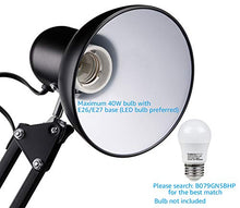Load image into Gallery viewer, TORCHSTAR Metal Swing Arm Desk Lamp, Classic Architect Clip On Study Table Lamps, Interchangeable Base Or Clamp, E26 & E27 Base, Replaceable Bulbs, Multi-Joint, Black Finish