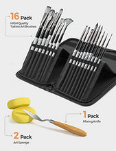 Load image into Gallery viewer, Nicpro 16 pcs Artist Paint Brush Set for Acrylic Oil Watercolor Gouache Craft Ceramic Model Painting Includes Pop-up Carrying Case with Palette Knife and Sponges